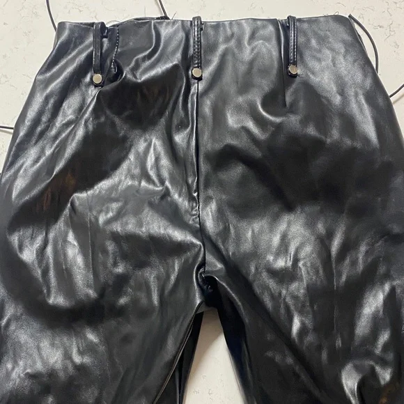 Black Lace-Up Leather Pants - Picture 5 of 5